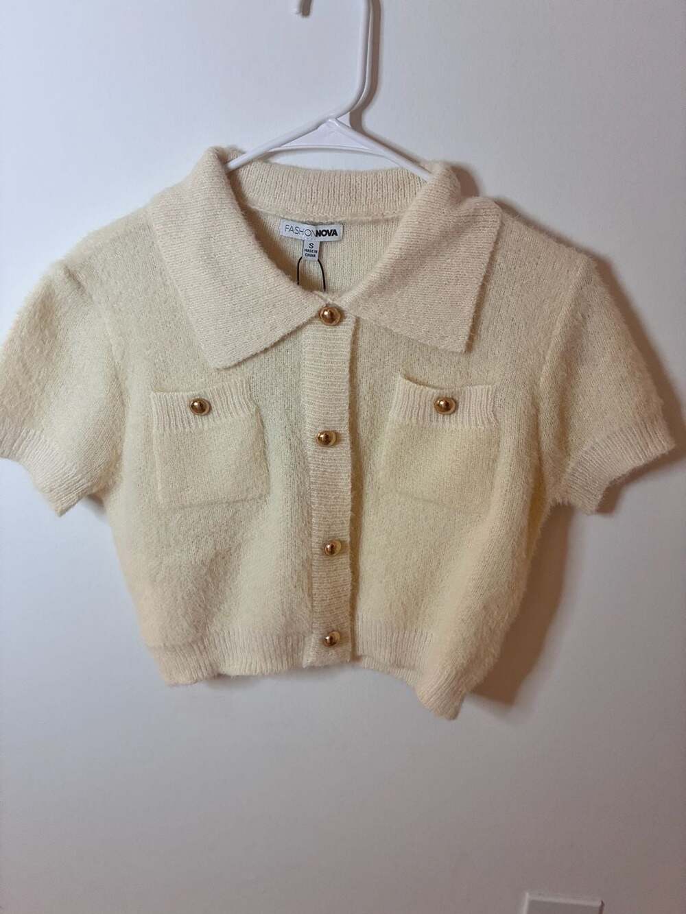 Fashion Nova Early Sunsets Sweater Size S Cream Gold Buttons